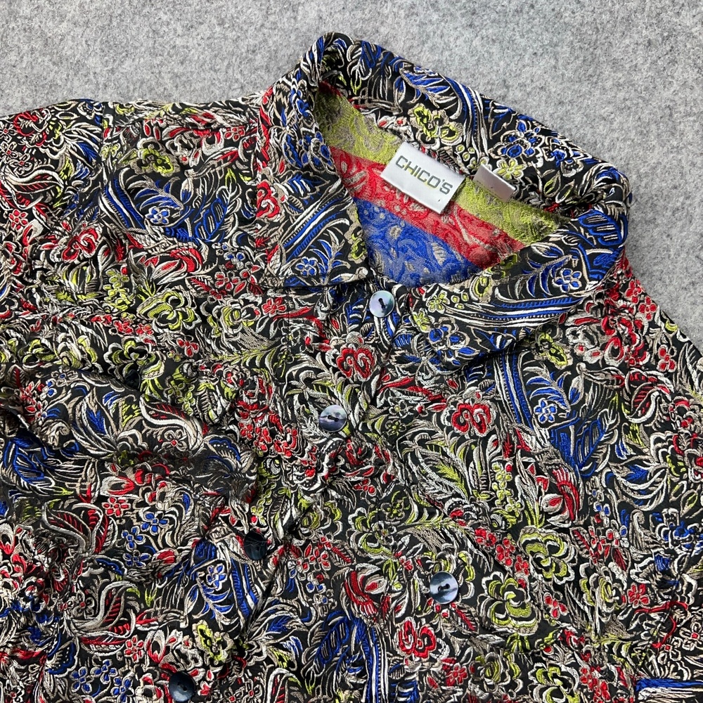 Chico's Shirt Womens Large 2 Multicolor Floral Silk Rayon Long‎ Sleeve Button Up